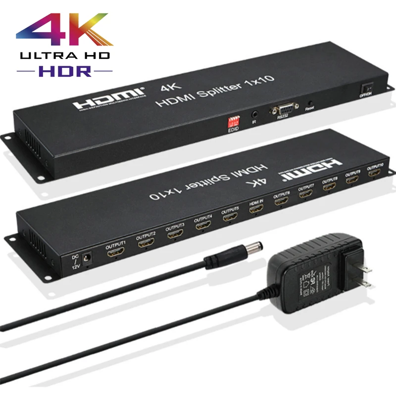 

4K 30Hz HDMI Splitter 1x10 Full HD 1080P 60Hz 3D Video Converter Distributor 1 In 10 Out Output with EDID IR Extension Function