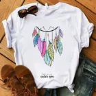 2021 для женщин Летняя футболка красивая футболка с цветами в стиле Ловец снов; Графический топы Женская Kawaii в уличном стиле с О-образным вырезом с коротким рукавом