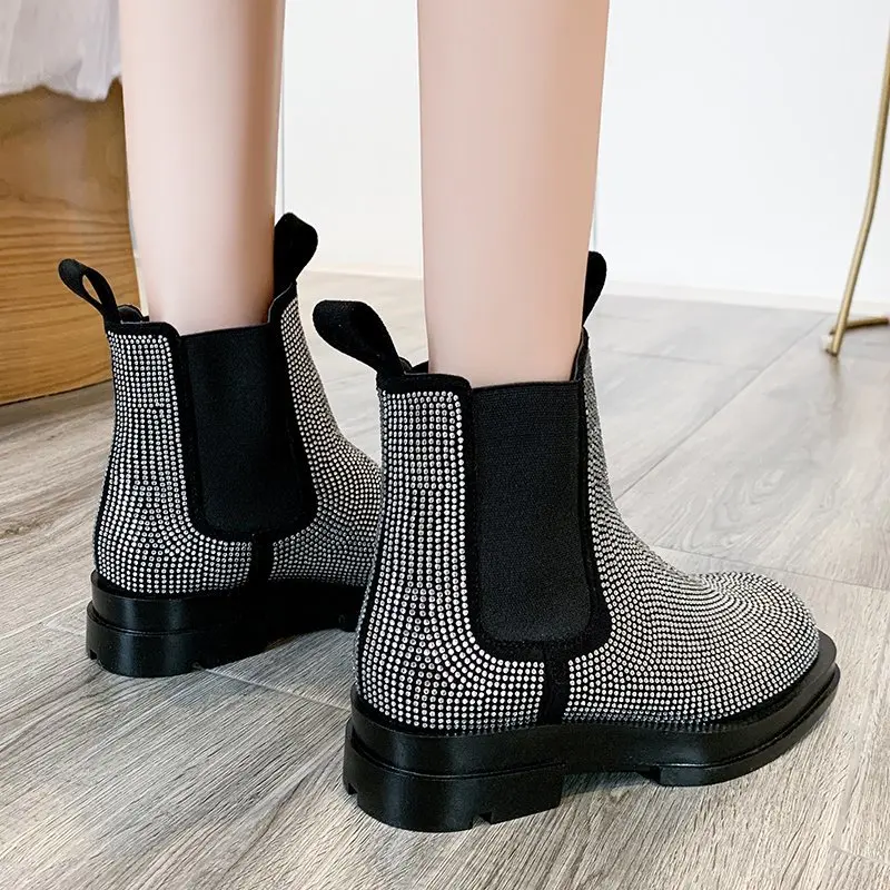 Женские модные короткие ботинки на платформе с кристаллами Прямая поставка