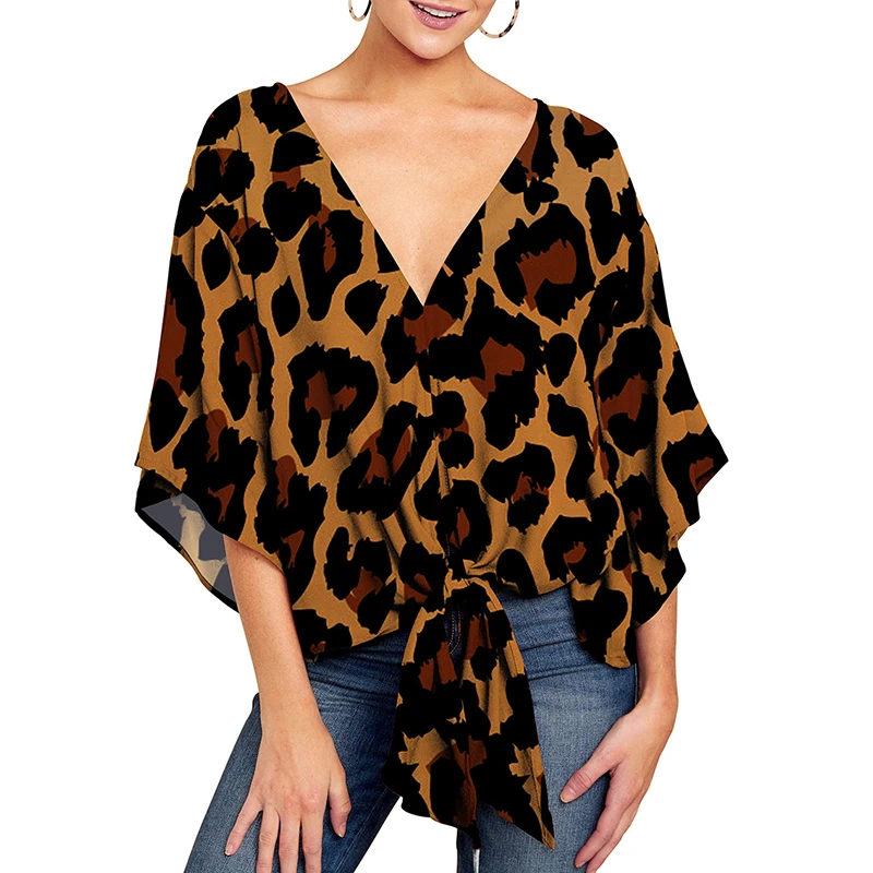 Летняя элегантная офисная блузка женская одежда с v образным вырезом 3/4 рукав