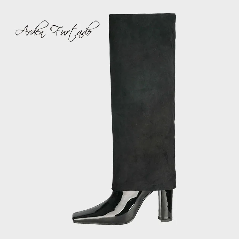 

Arden Furtado 2021 Winter Fashion Boots Elegant Chunky Heels Block Heels Slip On 10cm Square Head Ladies Shoes burgundy boots