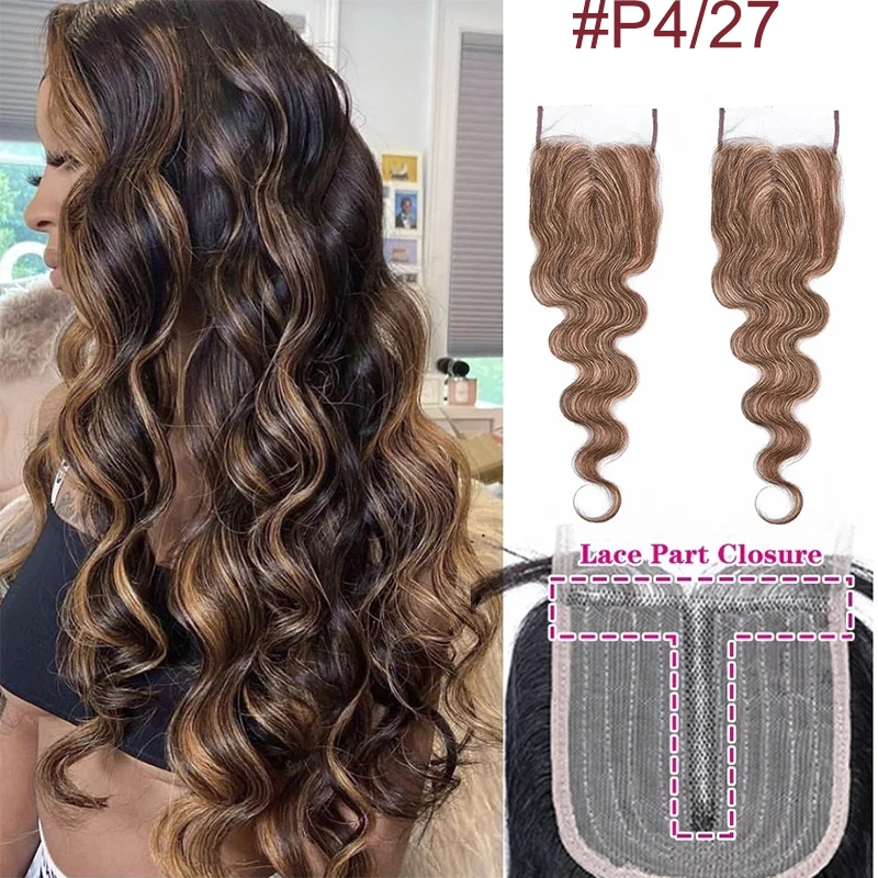 

HD Transparent Human Hair Lace Closure Only Body Wave 4X1 Inch Highlight P4/27 Bresilienne Cheveux Humain Non-Remy Brazilian