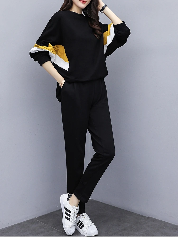 Женский спортивный комплект Obrix Повседневный пуловер в полоску с круглым вырезом