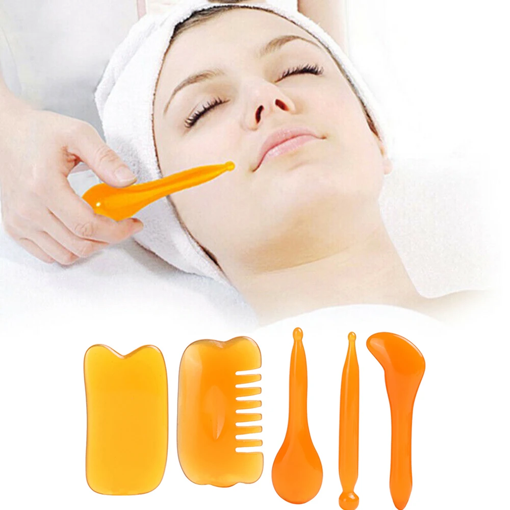 

5pcs/set Natural Guasha Stone Board Resin Massage Gua Sha Plate Face Massager Scrapers Tools For Face Neck Back Body
