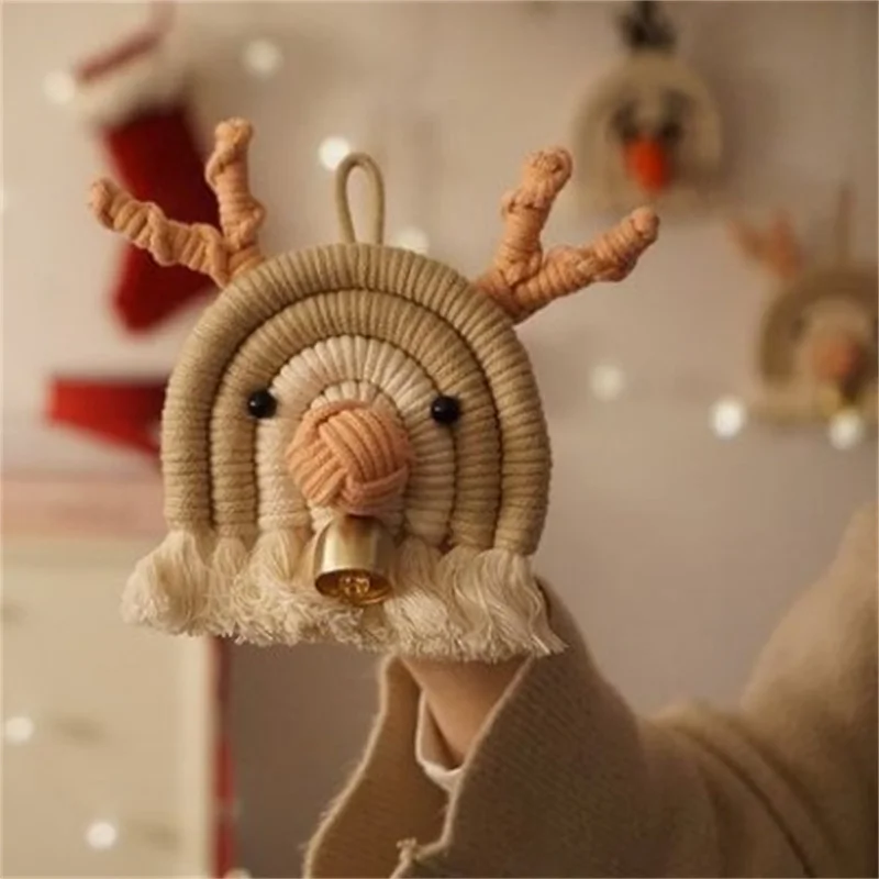

Скандинавский Плетеный ручной работы милый мультяшный олень Радуга настенные Подвески Дерево Колокольчик Рождественские украшения для до...