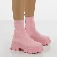 Zapatos de tejido elástico para mujer, botas de plataforma informales de media caña, deportivas, de punto, novedad, otoño