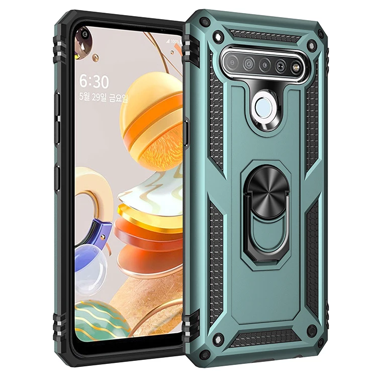 

For LG Q61 Case Luxury Metal Ring Holder Phone Case On The Shockproof Cover For LG K61 Case LG Q630 Case
