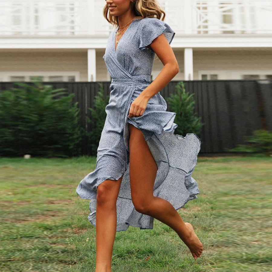 Женское платье с цветочным принтом TEELYNN Boho летнее пляжное v образным вырезом и