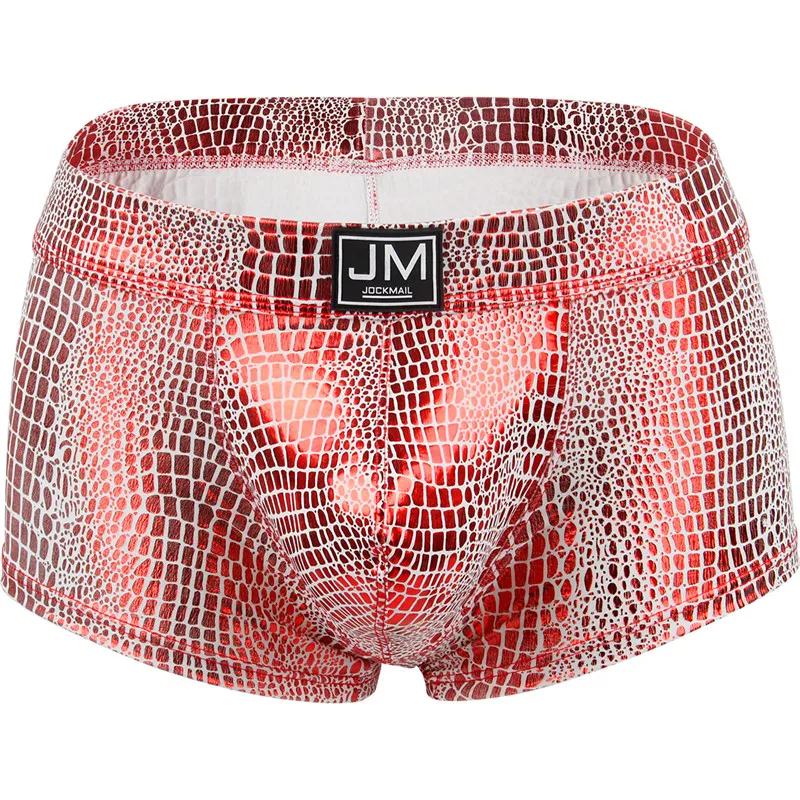 Jockmail Мужское нижнее белье боксеры сексуальное прозрачное Мужское нижнее белье PU кожаное нижнее белье мужские боксеры шорты Мужское нижнее белье боксеры шорты - Цвет: Красный