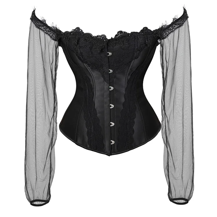 

Long Mesh Sleeves Corset Women Waist Trainer Shaper Sexy Summer Bustier Overbust Outfit Daily Slimming Cincher Gorset Gothic Hot