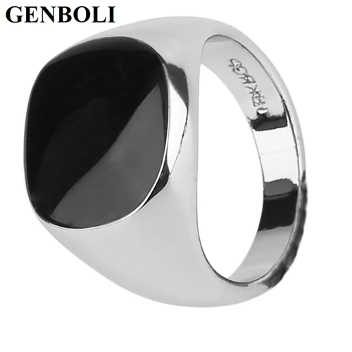 Silver GENBOLI, роскошные мужские кольца золотого и серебряного цвета, ювелирные изделия из титановой стали, обручальное обсидианское вечерние Клубное кольцо, ювелирные изделия, 1 шт., A35 - Цвет основного камня: Silver