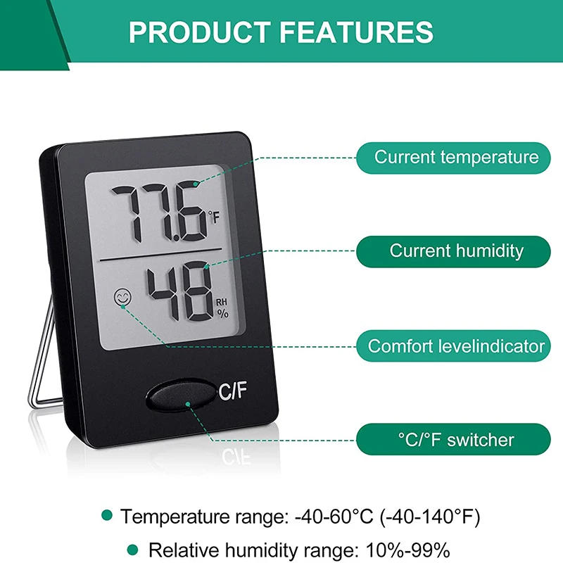 

4 Pieces Digital Hygrometer Mini Indoor Thermometer Humidity Gauge Meter Temperature Humidity Monitor Meter