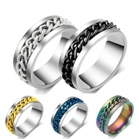 5color cool black spinner chain rings for men tire texture stainless steel rotatable links punk male anti stress jewelry gift