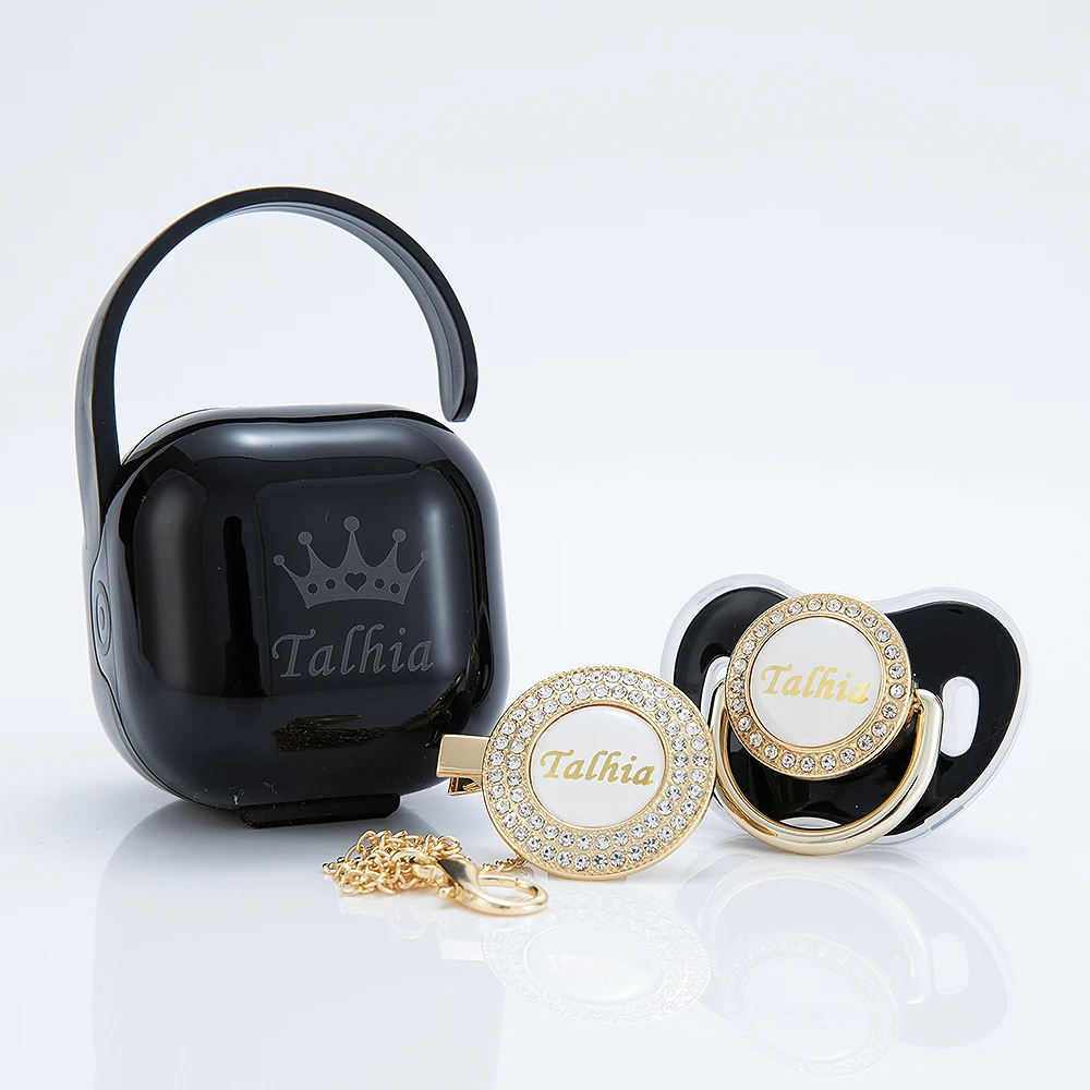 

MIYOCAR custom made Metallic gold bling pacifier and clip pacifier box set BPA free dummy Luxury