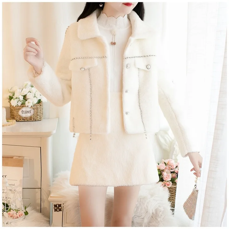 Женская одежда сплошной цвет осень и зима новинка милый алмазная декоративная