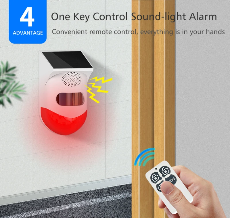 

RF433 Solar Infrared Alarm Detector Sensor Remote Control Wireless Home Burglar Security Alarm Siren PIR Motion Sensor Detector