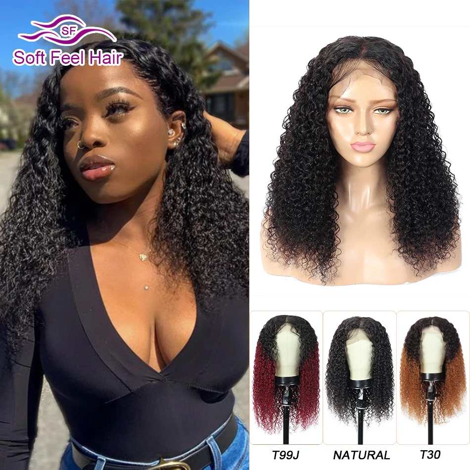 Brazilian Kinky Curly Wig Ombre Human Hair Wigs For Women Blond 99J 4x4 Lace Closure Wig 180% Remy Lace Front Wig Soft Feel Hair