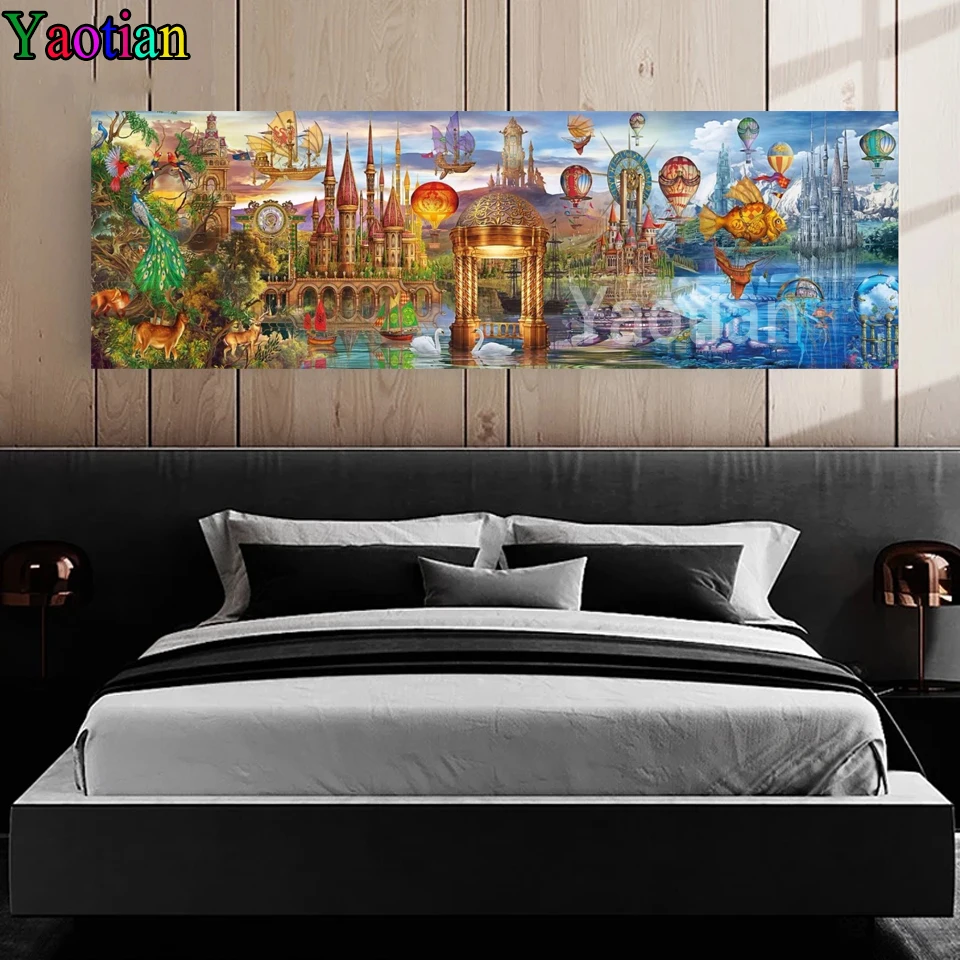 

5D Full Square Diamond Painting Cartoon hot air balloon castle landscape Picture Of Rhinestone Diamond Embroidery Mosaic Sales