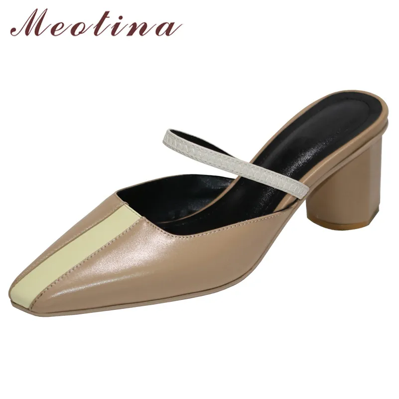Meotina/женские туфли без задника на высоком каблуке Обувь из натуральной кожи в