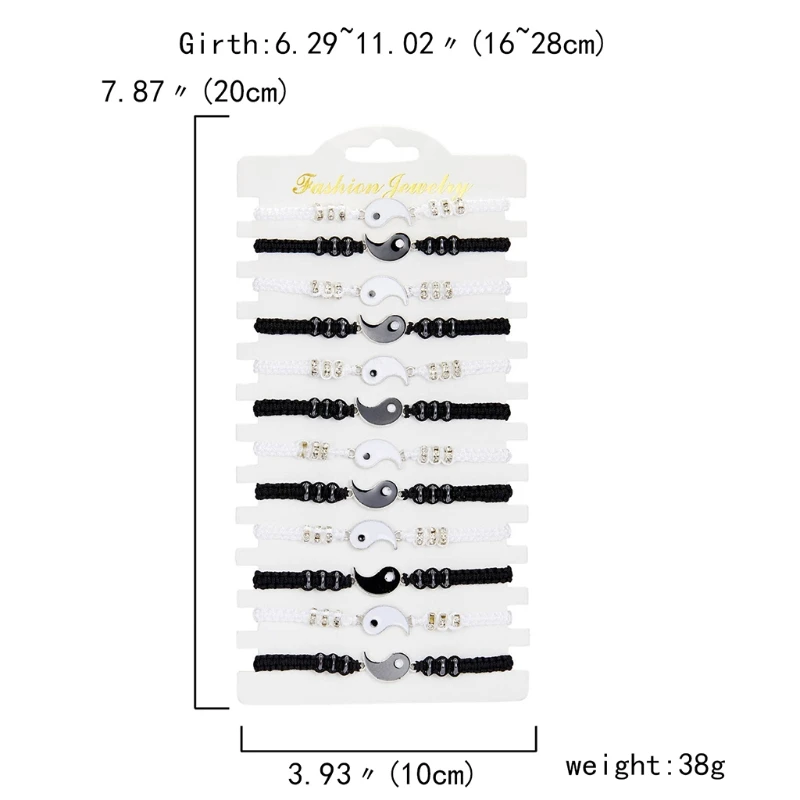 Набор браслетов 72XE из 12 частей черно-белые браслеты ручной работы с регулируемым