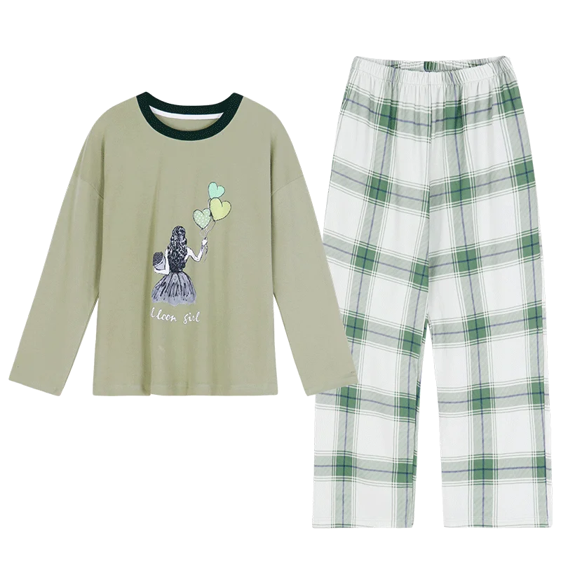 

Soft Sweet Fashion Cotton Pijamas Loungewear Sleepwear Long Sleeves Long Pants Pajamas Sets Cartoon Printed Women's Pyjamas
