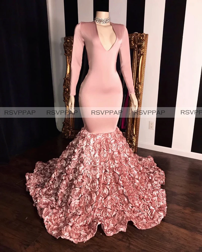 Сексуальные Выпускные платья 2020 с V образным вырезом и длинным рукавом Русалка