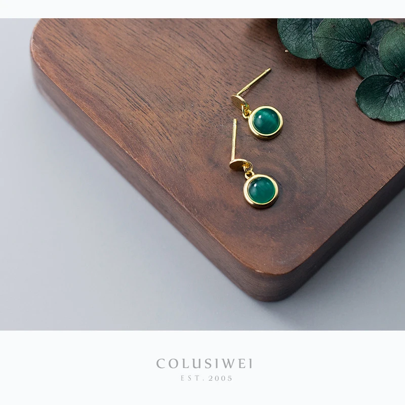 Colusiwei элегантные серьги-гвоздики из натурального зеленого опала для женщин 925