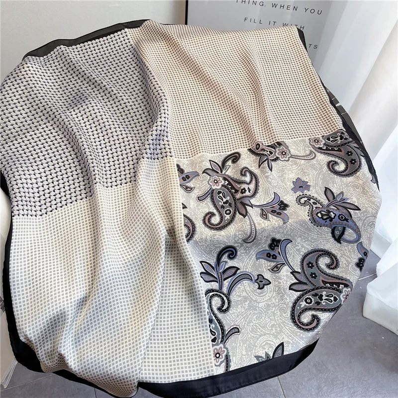 

2021 New Fashion Square Silk Scarf for Women Bandana 70*70cm Hijabs Cashew Floral Lady Neck Scarves Headband Kerchief Foulard