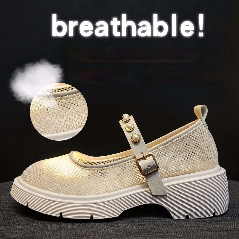 

Net red small leather shoes women summer new style mesh breathable word with thick bottom Mary Jane single shoes women