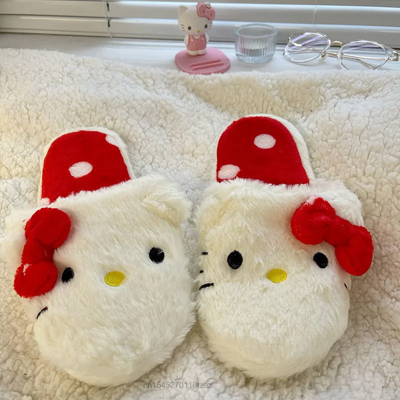 Sanrio Kawaii Kuromi Cinnamoroll Melody плюшевые хлопковые Туфли домашние плоские мягкие теплые