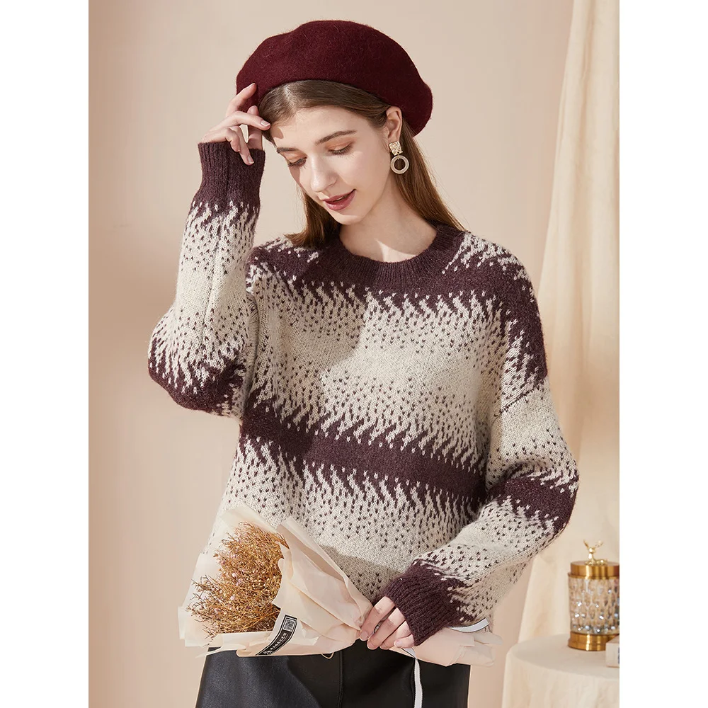 Женский вязаный пуловер радужной расцветки теплый свитер с длинным рукавом
