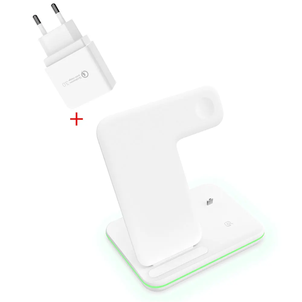 White EU Plug 15 Вт Qi Беспроводное зарядное устройство подставка Док-станция для Iphone 11 Pro Max XS MAX XR Apple Watch 4 3 2 Airpods Pro 2 Iwatch Быстрая зарядка - Тип штекера: White EU Plug