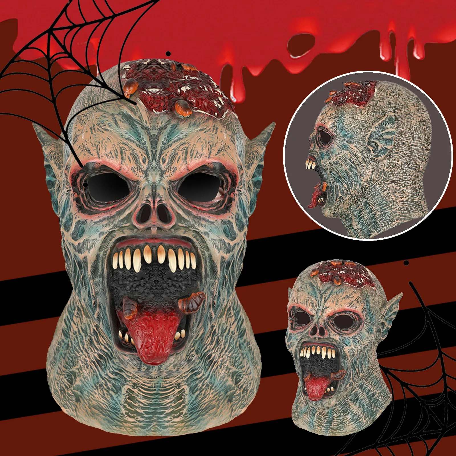

Halloween Horror Mask Latex Rotten Headgear Haunted House Prank Toys Party Bloody Head Props Bar Tricky Frighten Face Headgear