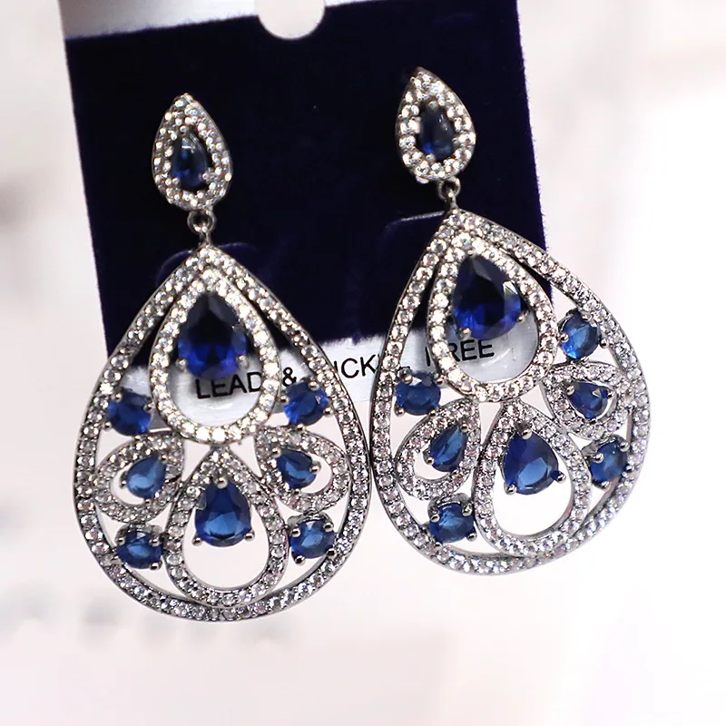 

Micro inlaid blue zircon cutout drop earrings 210318-19