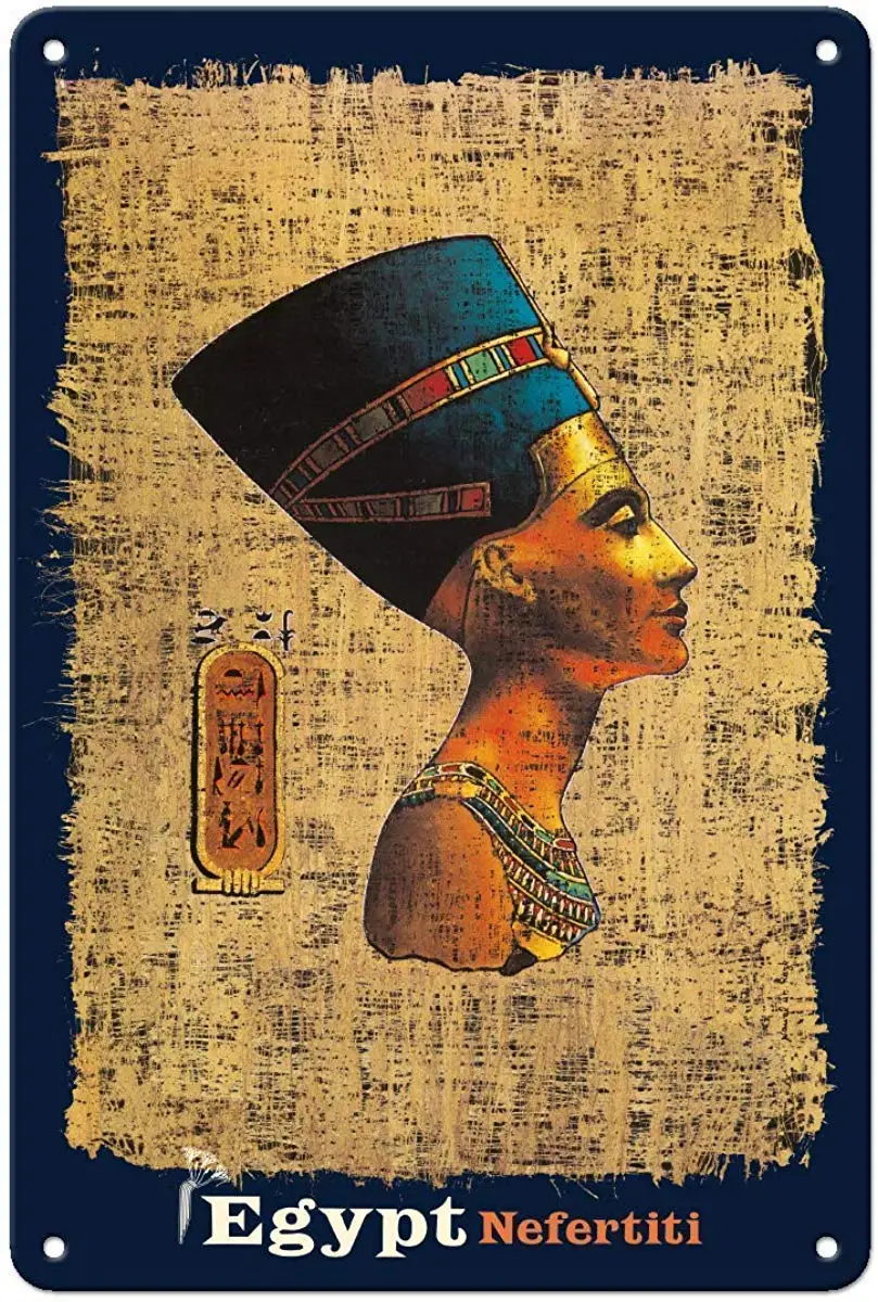 

Bobdsa Mrute Egypt Nefertiti Tin Wall Sign The Art Iron Painting Plaque Metal Wall Decoration Poster Decor Gifts for Office Home