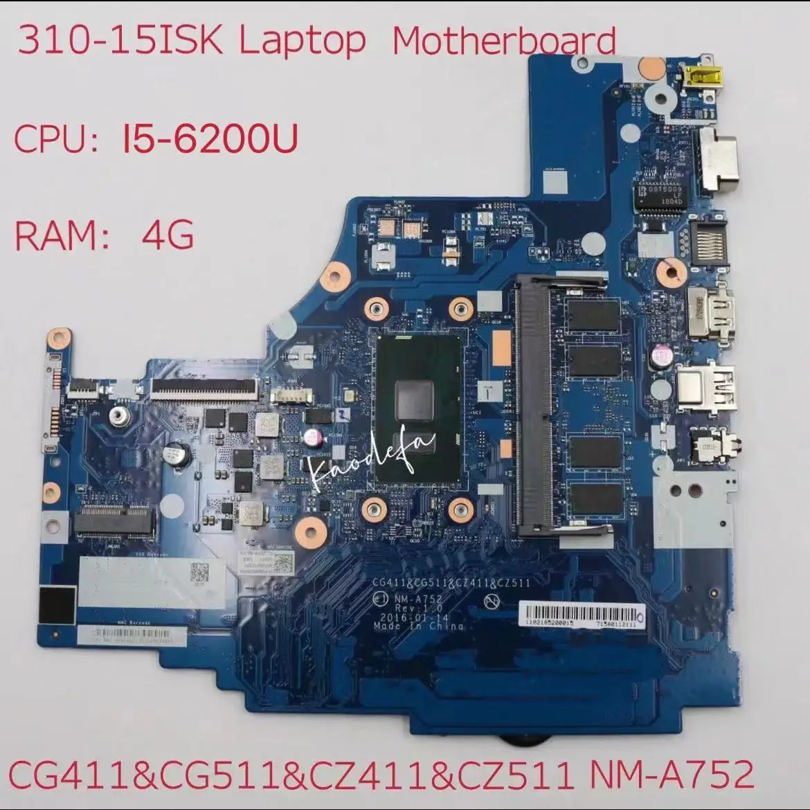

NM-A752 For Lenovo ideapad 310-15ISK Laptop Motherboard CPU :I5-6200U RAM:4GB 100% tested working OK
