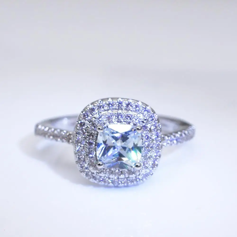 

Europe America Exquisite Square Cubic Zircon Rings For Women Girls Micro Paved Zircon Topaz Stone Ring Fashion Jewelry Gifts