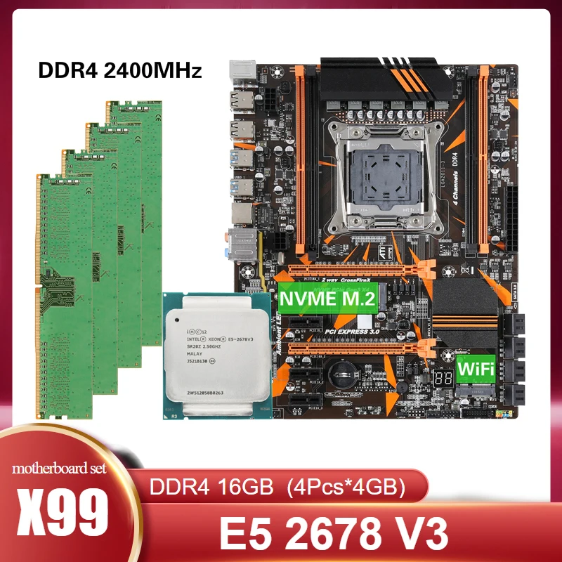 Комбинированная материнская плата Kllisre X99 D4 с ЦП Xeon E5 2678 V3 4 шт. X ГБ = 16 Память DDR4 2400