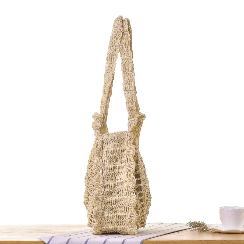 

New Simple Hollow Round One-shoulder Straw Bag Handmade Crochet Bag Beach Bag Female Bag Purse Shoulder Bag Handbags