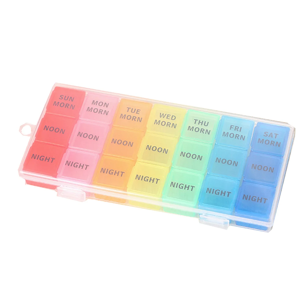 

Colorful Medicine Pill Storage Box English 21 Grids Pill Box Medicine Case Portable Monthly Pill Organizer Container Storage Box