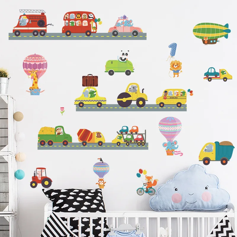 

Мультяшный автобус автомобиль грузовик велосипед обои Дети Спальня украшение стены наклейки самоклеящиеся
