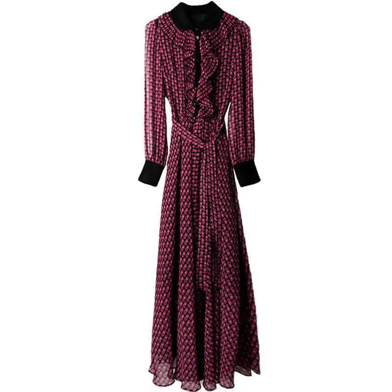 

2021 spring new high end elegant fairy show high thin age reducing baby collar lace up long sleeve dress