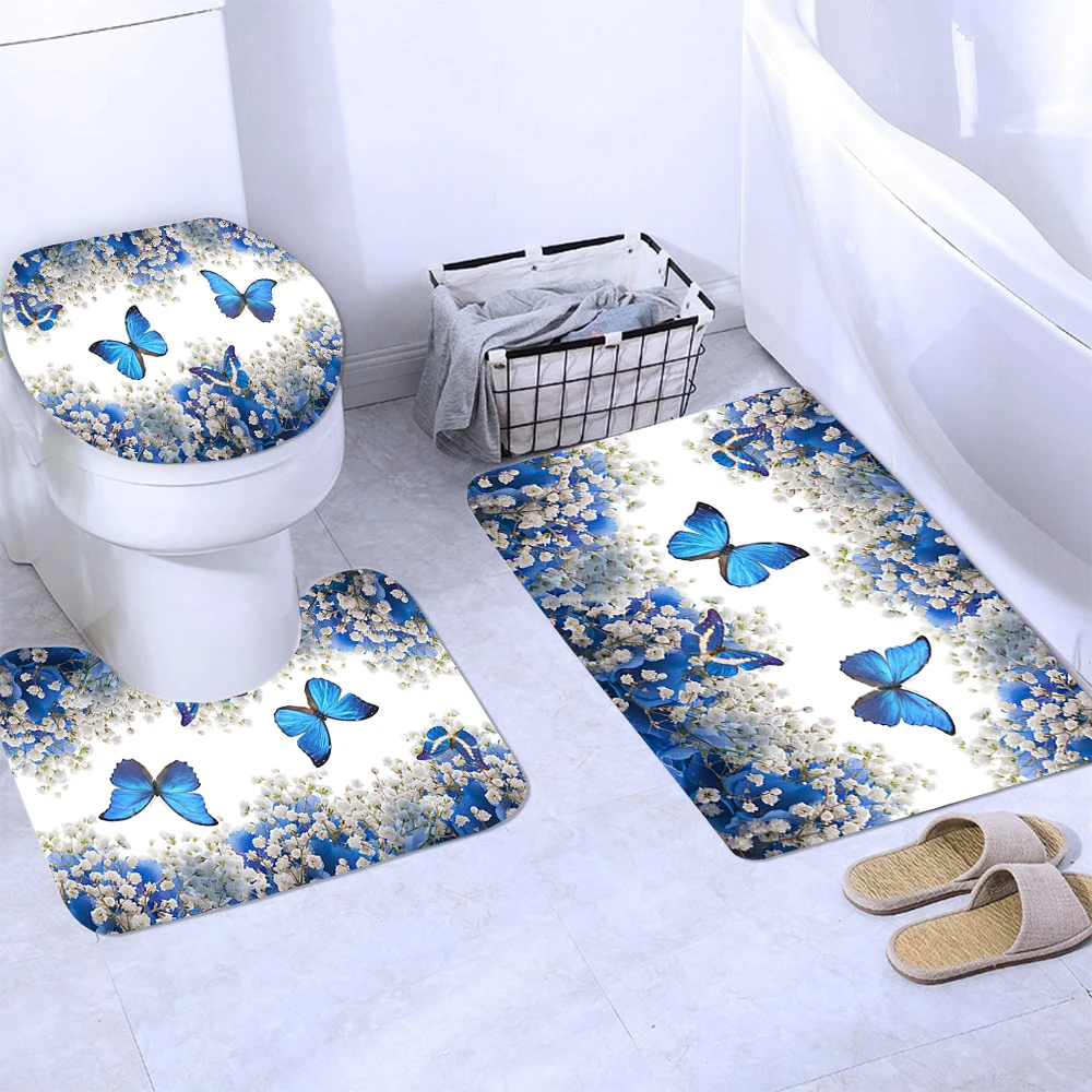 Чехол с изображением синей бабочки душ Шторы Набор Красивые цветы Ванная комната