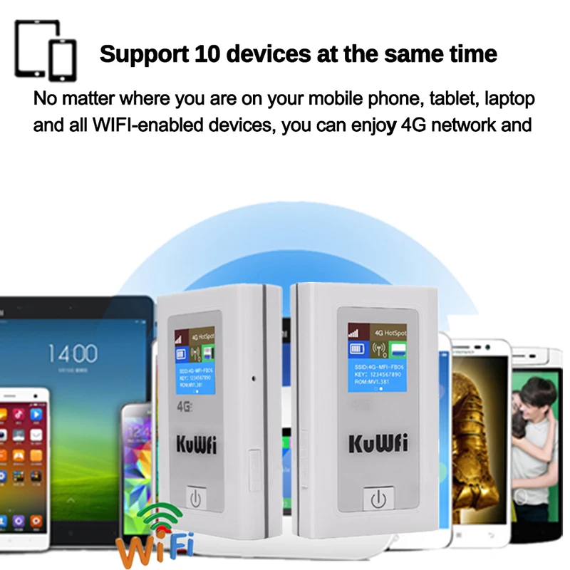 KuWFi 150 Мбит / с роутер wi fi сим картой Мобильное устройство точкой доступа Wi-Fi 5200 мАч