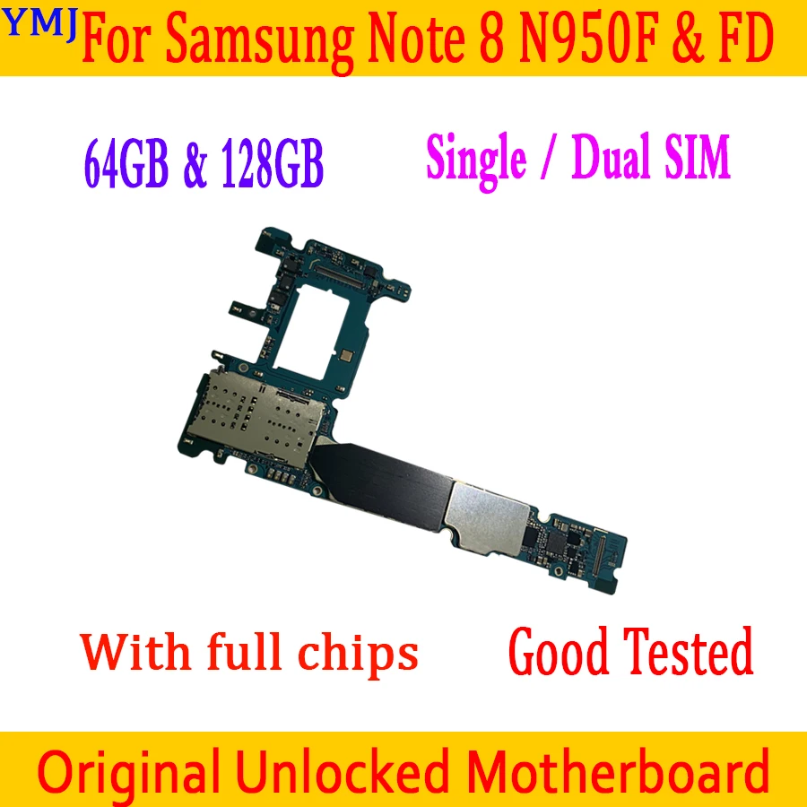 

Original Unlocked For Samsung Galaxy Note 8 N950F N950FD Motherboard 64GB/28GB Europe Version With full chips 100% Tested
