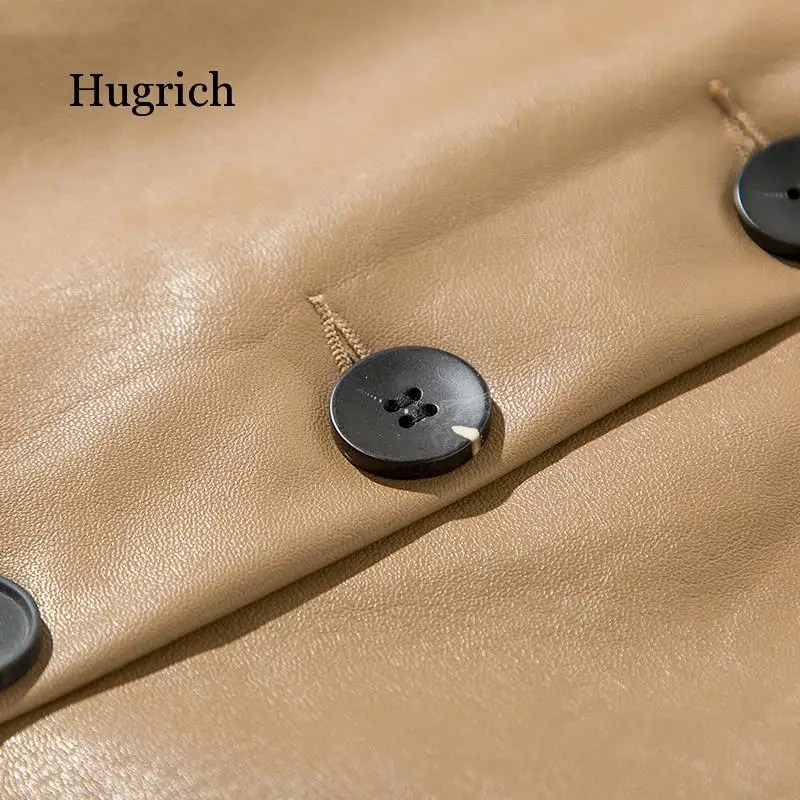 

Elengant High Waist Leather Penci Skirt Women Multi Button Wrapped Skirts Mujer Faldas Solid Pockets Femme Jupes New 2021