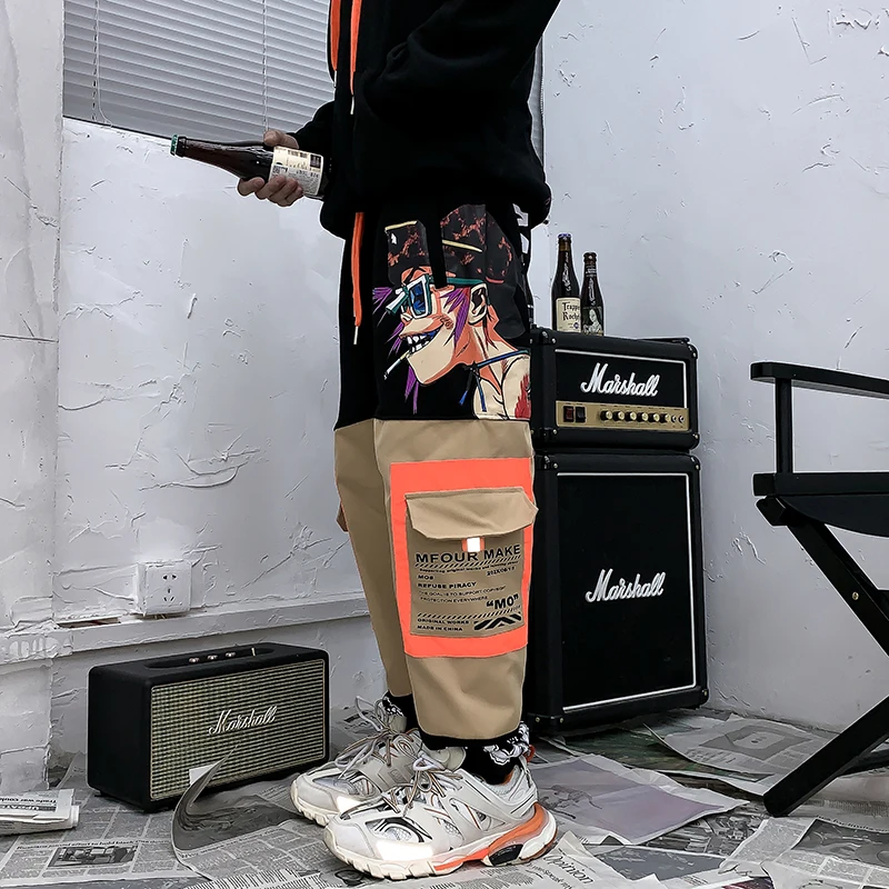 Штаны шаровары для бега с мультипликационным принтом в стиле Харадзюку