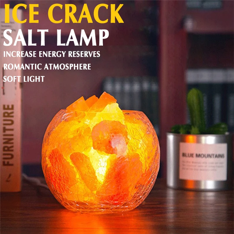 

Crystal Salt Lamp Ice Crack Creative Night Light Natural Rock Himalayan Air Purifier Glowing Table Bedside Lamp Nightlight USB