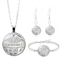 you are my child my love mom cabochon glass pendant necklace bracelet earring jewelry set totally 4pcs for womens fashion gifts
