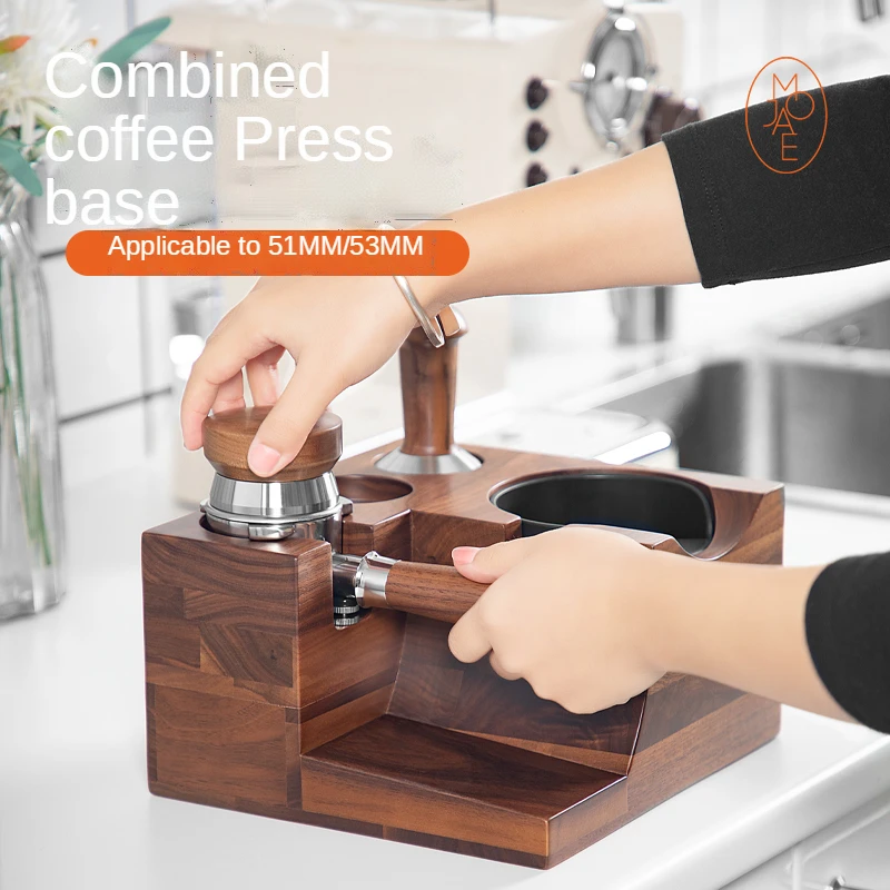 MOJEA-Soporte para máquina de café de madera de nogal, soporte de mango para máquina de café Espresso
